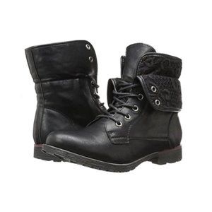 Rock & Candy Spraypaint Foldover Ankle Combat Boots, Black Lace (Almost-New)